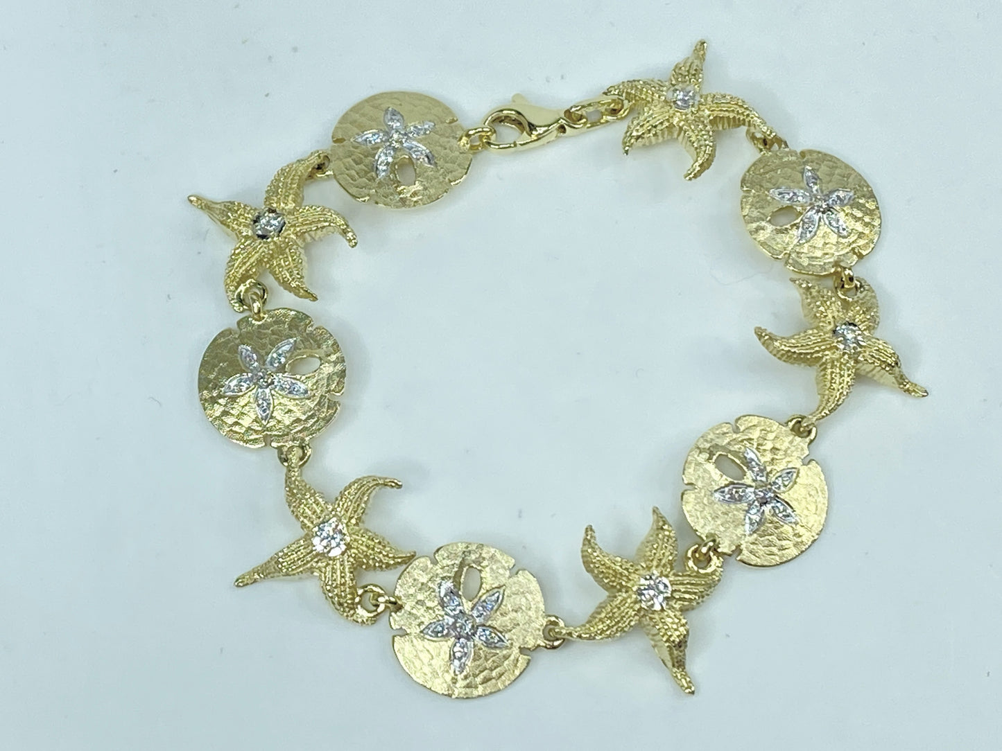 14K gold Sea Life 0.5ct Diamond Large Shell, Starfish, Sea Dollar bracelet JR979