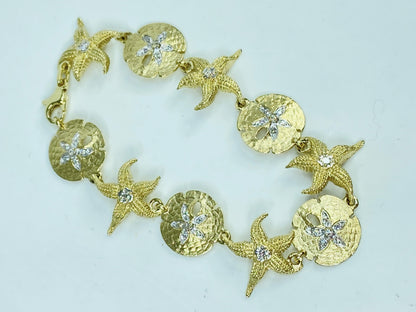 14K gold Sea Life 0.5ct Diamond Large Shell, Starfish, Sea Dollar bracelet JR979