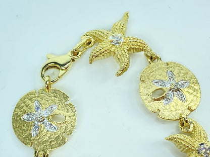 14K gold Sea Life 0.5ct Diamond Large Shell, Starfish, Sea Dollar bracelet JR979