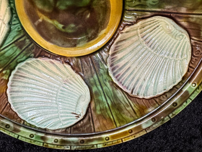 Antique French Fives Lille Majolica Turquoise Clam Shell Oyster Plate 9.75" A935