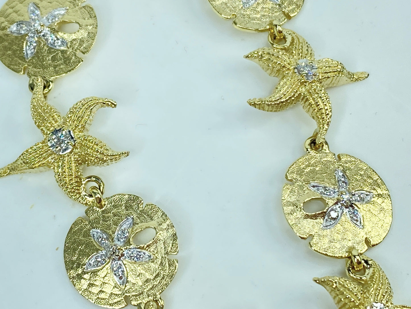 14K gold Sea Life 0.5ct Diamond Large Shell, Starfish, Sea Dollar bracelet JR979