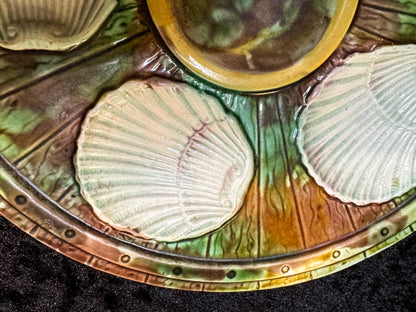 Antique French Fives Lille Majolica Turquoise Clam Shell Oyster Plate 9.75" A935