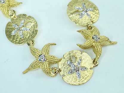 14K gold Sea Life 0.5ct Diamond Large Shell, Starfish, Sea Dollar bracelet JR979