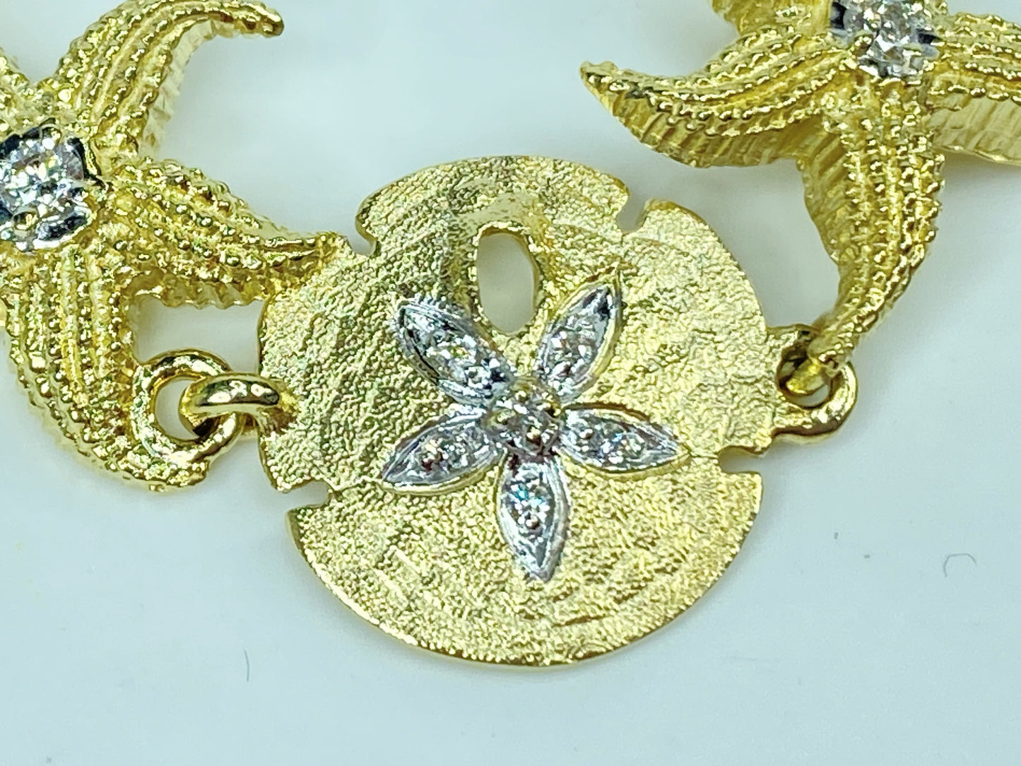 14K gold Sea Life 0.5ct Diamond Large Shell, Starfish, Sea Dollar bracelet JR979