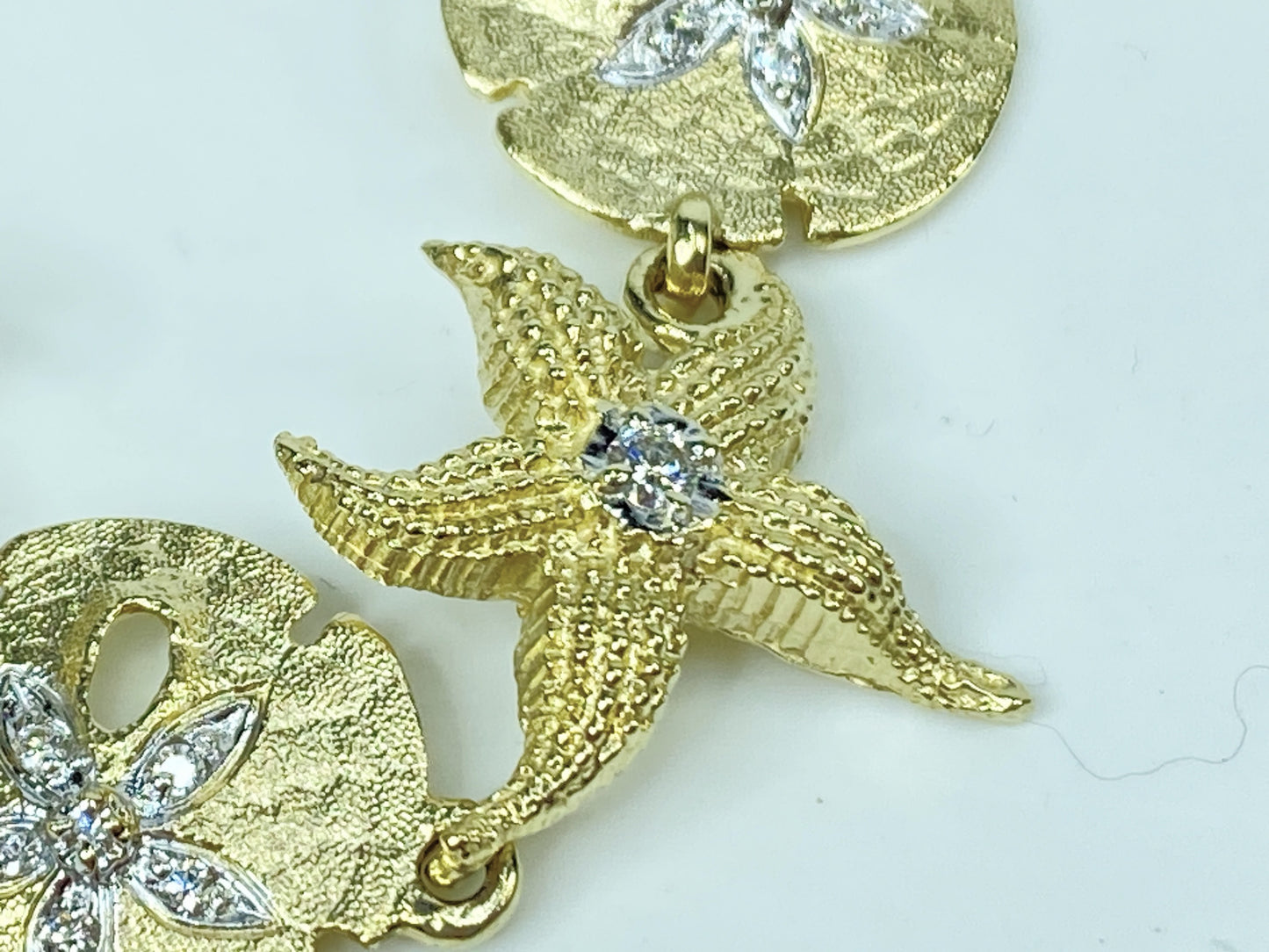 14K gold Sea Life 0.5ct Diamond Large Shell, Starfish, Sea Dollar bracelet JR979