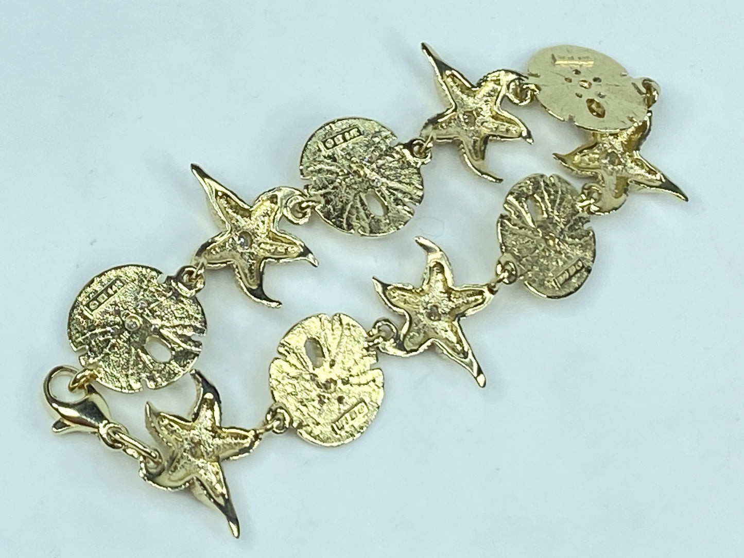 14K gold Sea Life 0.5ct Diamond Large Shell, Starfish, Sea Dollar bracelet JR979