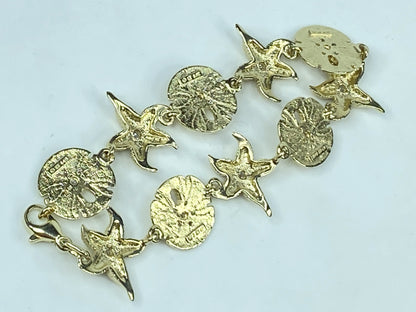 14K gold Sea Life 0.5ct Diamond Large Shell, Starfish, Sea Dollar bracelet JR979