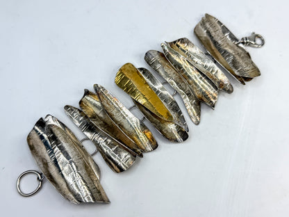 Sterling Silver Tree Bark Panel Bracelet Signed Lou Originals design JR1520