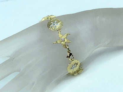 14K gold Sea Life 0.5ct Diamond Large Shell, Starfish, Sea Dollar bracelet JR979