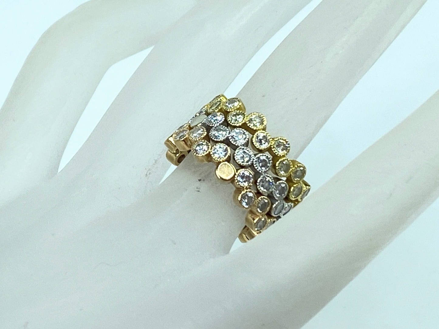 18k Tricolour 2.07ct diamond triple Eternity stackable band 11.8g s6.5 JR980