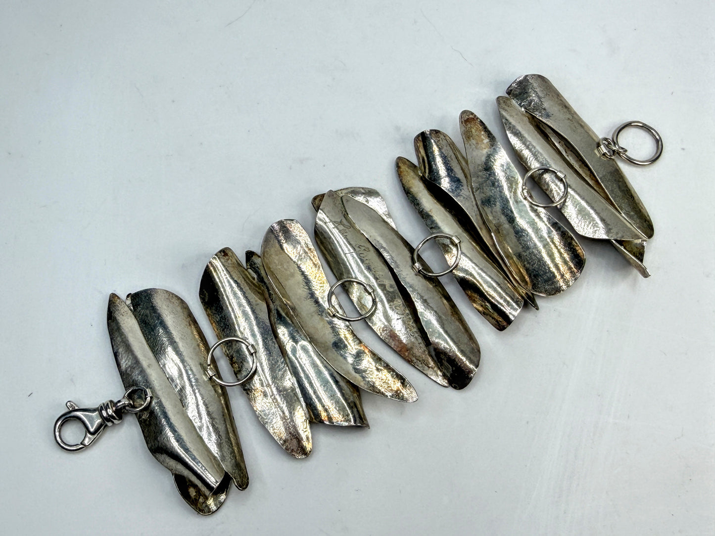 Sterling Silver Tree Bark Panel Bracelet Signed Lou Originals design JR1520