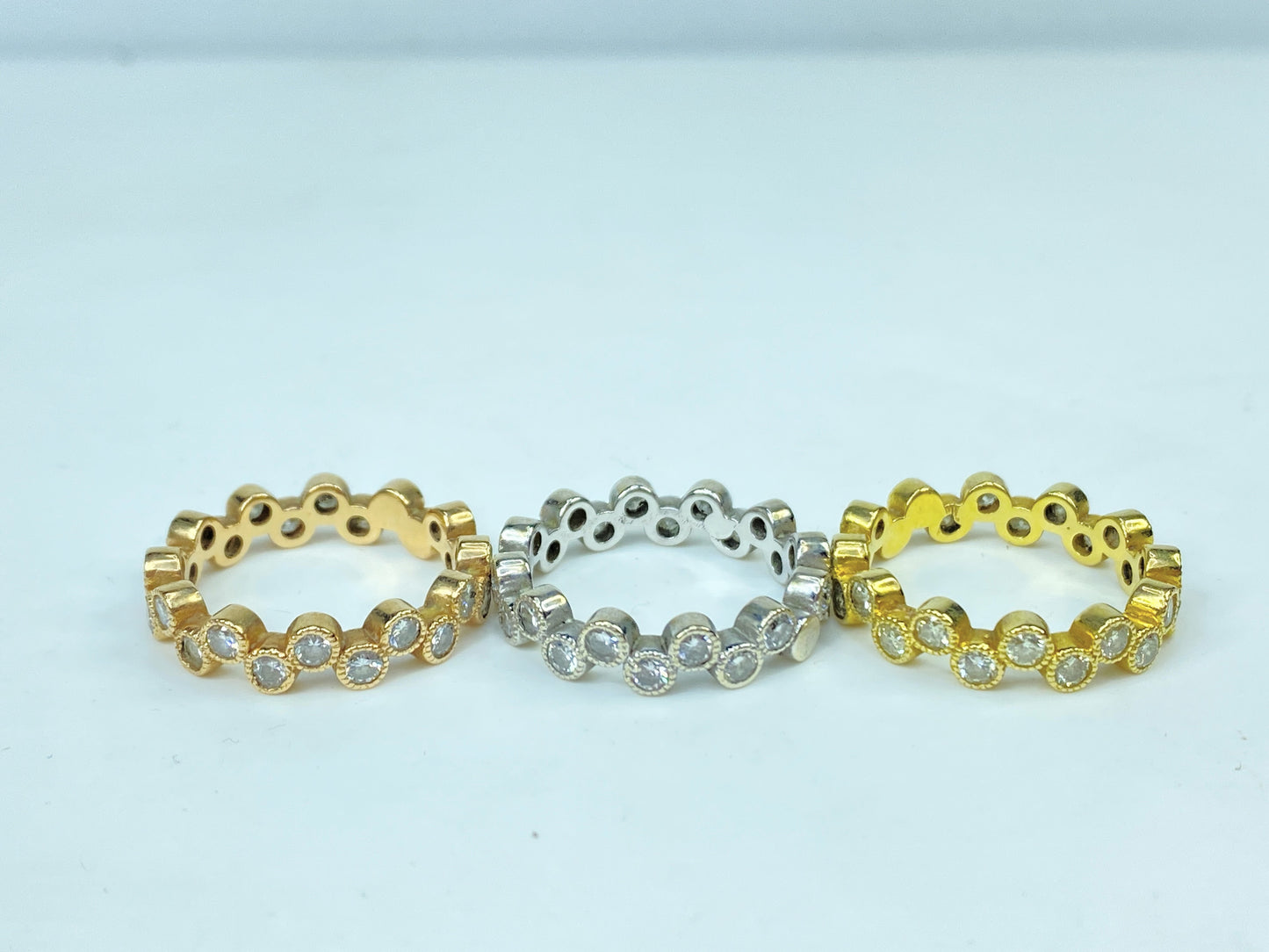 18k Tricolour 2.07ct diamond triple Eternity stackable band 11.8g s6.5 JR980