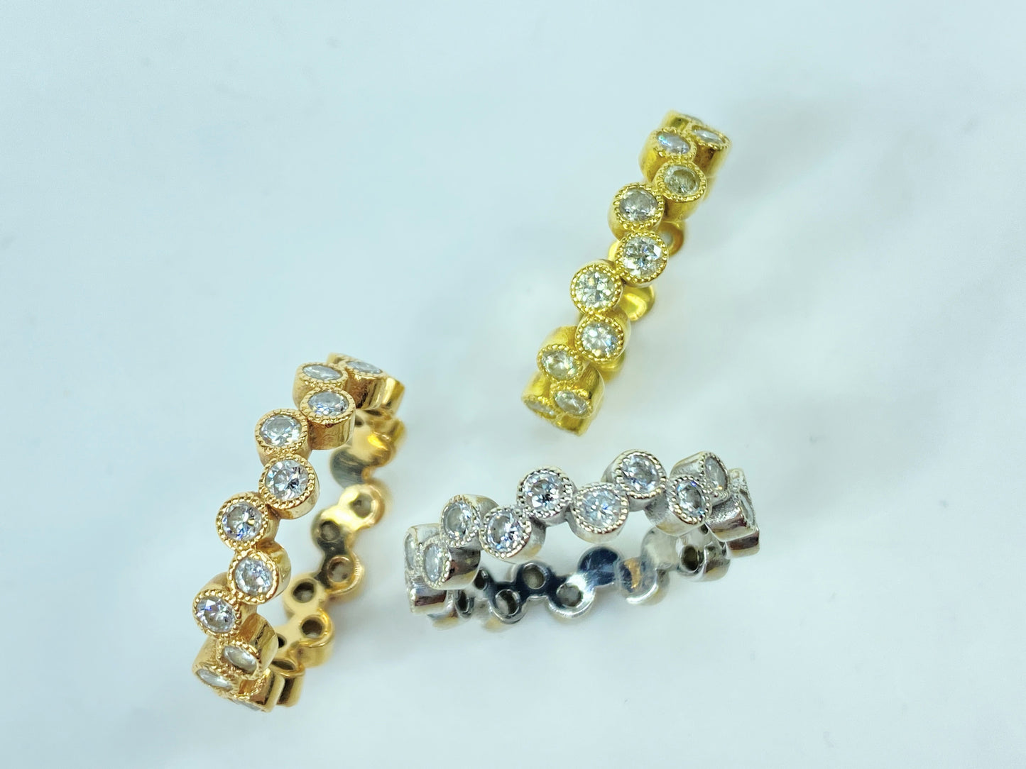 18k Tricolour 2.07ct diamond triple Eternity stackable band 11.8g s6.5 JR980