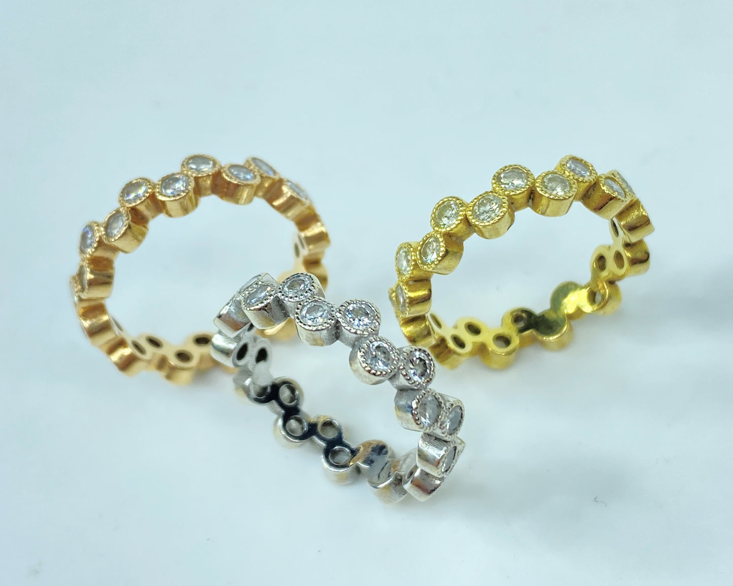 18k Tricolour 2.07ct diamond triple Eternity stackable band 11.8g s6.5 JR980