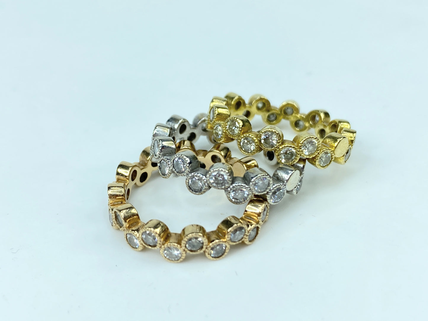 18k Tricolour 2.07ct diamond triple Eternity stackable band 11.8g s6.5 JR980