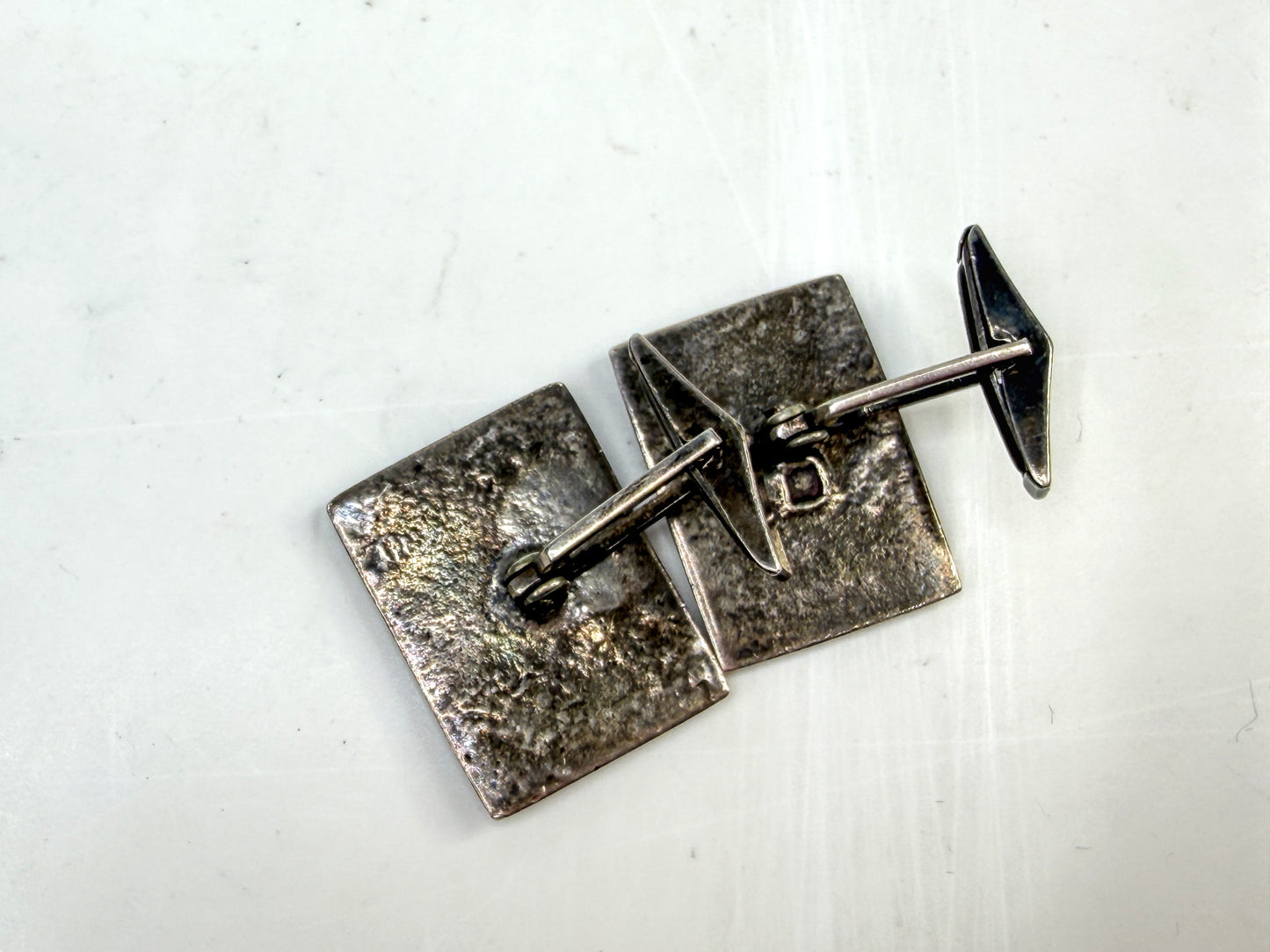 Vintage Navajo Diné Sterling Silver Turquoise Inlay Cufflinks SS276