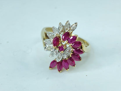 10K yellow gold marquise Ruby Diamond statement ring 4.4g s8 JR981