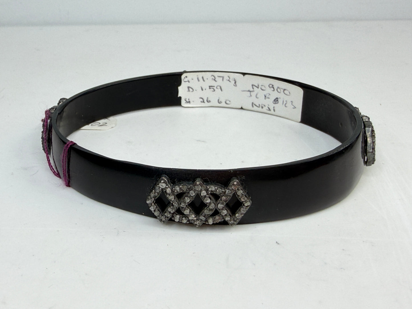 Victorian 1.56ctw single-Cut Diamond & Whitby Jet Mourning Bangle - Sterling Silver JR1521