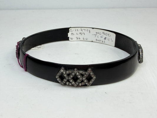 Victorian 1.56ctw single-Cut Diamond & Whitby Jet Mourning Bangle - Sterling Silver JR1521