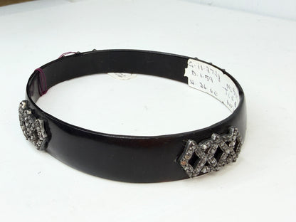 Victorian 1.56ctw single-Cut Diamond & Whitby Jet Mourning Bangle - Sterling Silver JR1521