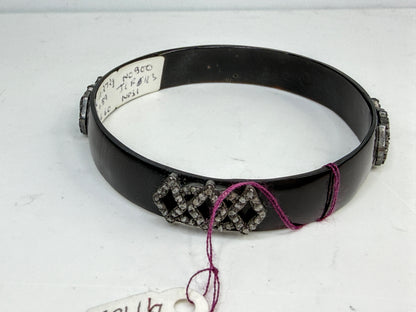 Victorian 1.56ctw single-Cut Diamond & Whitby Jet Mourning Bangle - Sterling Silver JR1521