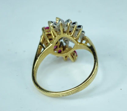 10K yellow gold marquise Ruby Diamond statement ring 4.4g s8 JR981