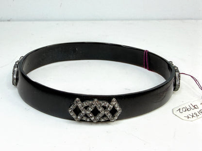 Victorian 1.56ctw single-Cut Diamond & Whitby Jet Mourning Bangle - Sterling Silver JR1521