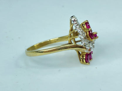 10K yellow gold marquise Ruby Diamond statement ring 4.4g s8 JR981