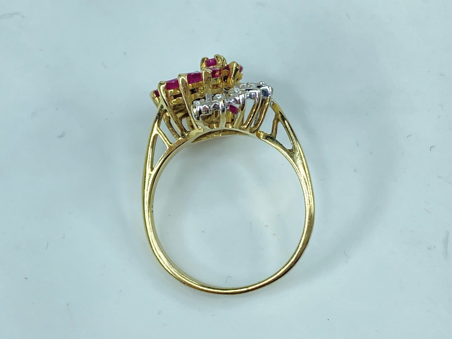 10K yellow gold marquise Ruby Diamond statement ring 4.4g s8 JR981