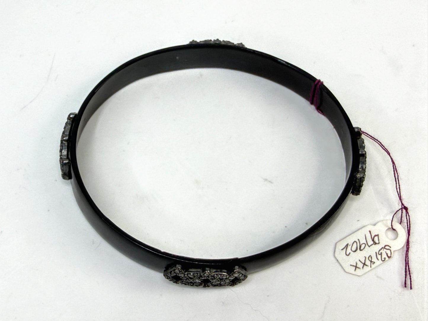 Victorian 1.56ctw single-Cut Diamond & Whitby Jet Mourning Bangle - Sterling Silver JR1521