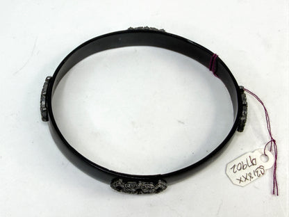 Victorian 1.56ctw single-Cut Diamond & Whitby Jet Mourning Bangle - Sterling Silver JR1521