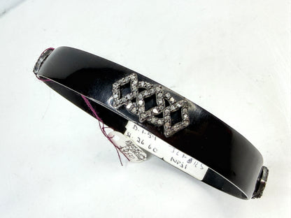 Victorian 1.56ctw single-Cut Diamond & Whitby Jet Mourning Bangle - Sterling Silver JR1521