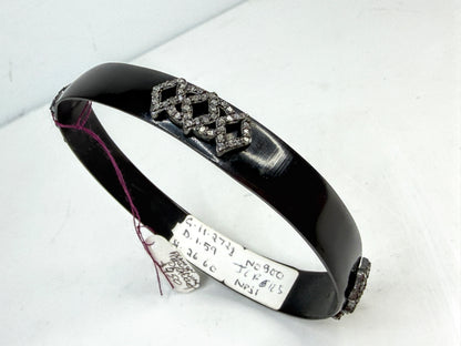 Victorian 1.56ctw single-Cut Diamond & Whitby Jet Mourning Bangle - Sterling Silver JR1521