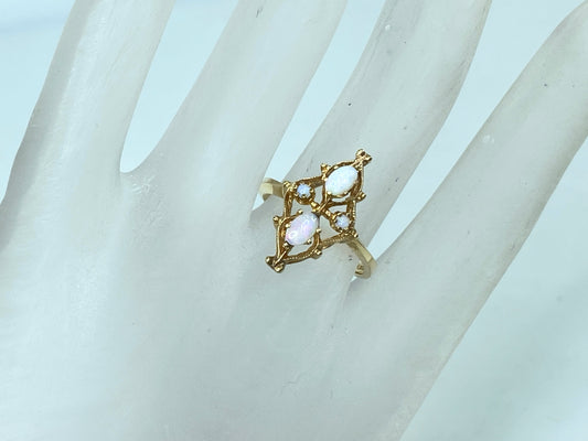 10K yellow gold openwork Opal ring 2.7g s7.5 JR982