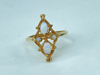 10K yellow gold openwork Opal ring 2.7g s7.5 JR982