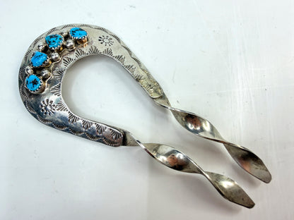 Vintage Navajo D.C Thomas Turquoise Sterling Sugar Tongs Handcrafted SS292