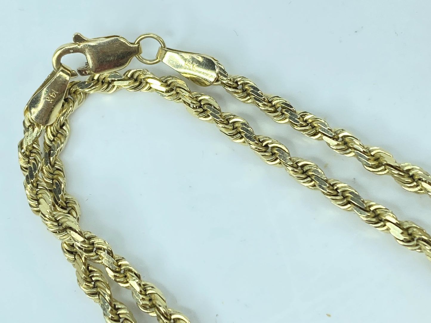 14K yellow gold 3.0mm diamond cut Rope link necklace 20" 13.8g JR983