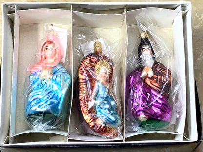 Christopher Radko Holy Family Glass Christmas Ornament Set of three c1996 XN52