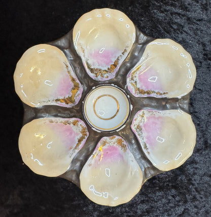 Antique French Oyster Plate Pink Luster Gold Accent 9" A940
