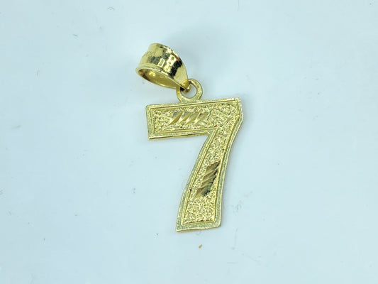 Solid Yellow 14k Gold Number 7 Pendant - Symbolic Lucky Number Charm JR984