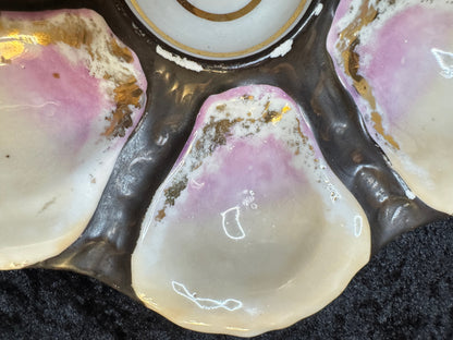 Antique French Oyster Plate Pink Luster Gold Accent 9" A940
