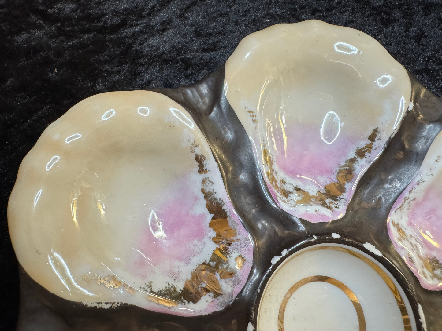 Antique French Oyster Plate Pink Luster Gold Accent 9" A940