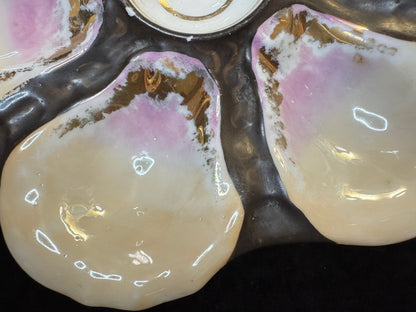 Antique French Oyster Plate Pink Luster Gold Accent 9" A940