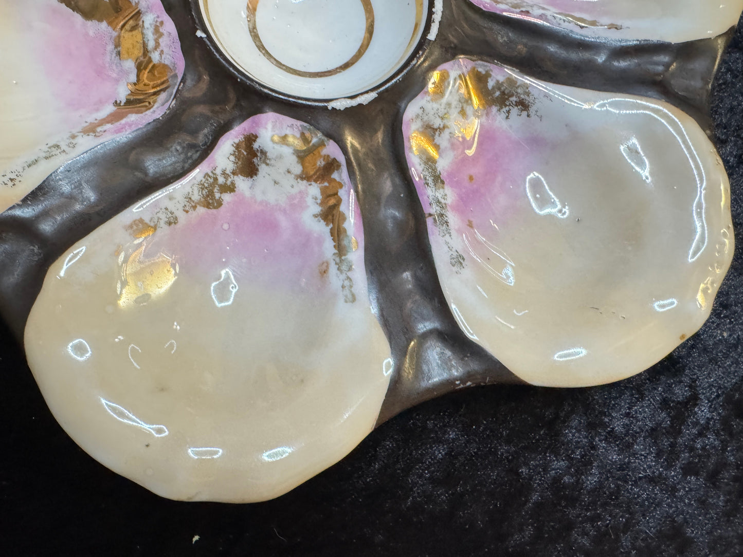 Antique French Oyster Plate Pink Luster Gold Accent 9" A940