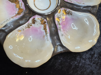 Antique French Oyster Plate Pink Luster Gold Accent 9" A940