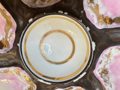 Antique French Oyster Plate Pink Luster Gold Accent 9" A940