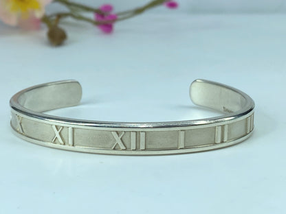 Tiffany & Co Atlas Roman Numeral Bracelet Cuff Bangle Sterling Silver JR308