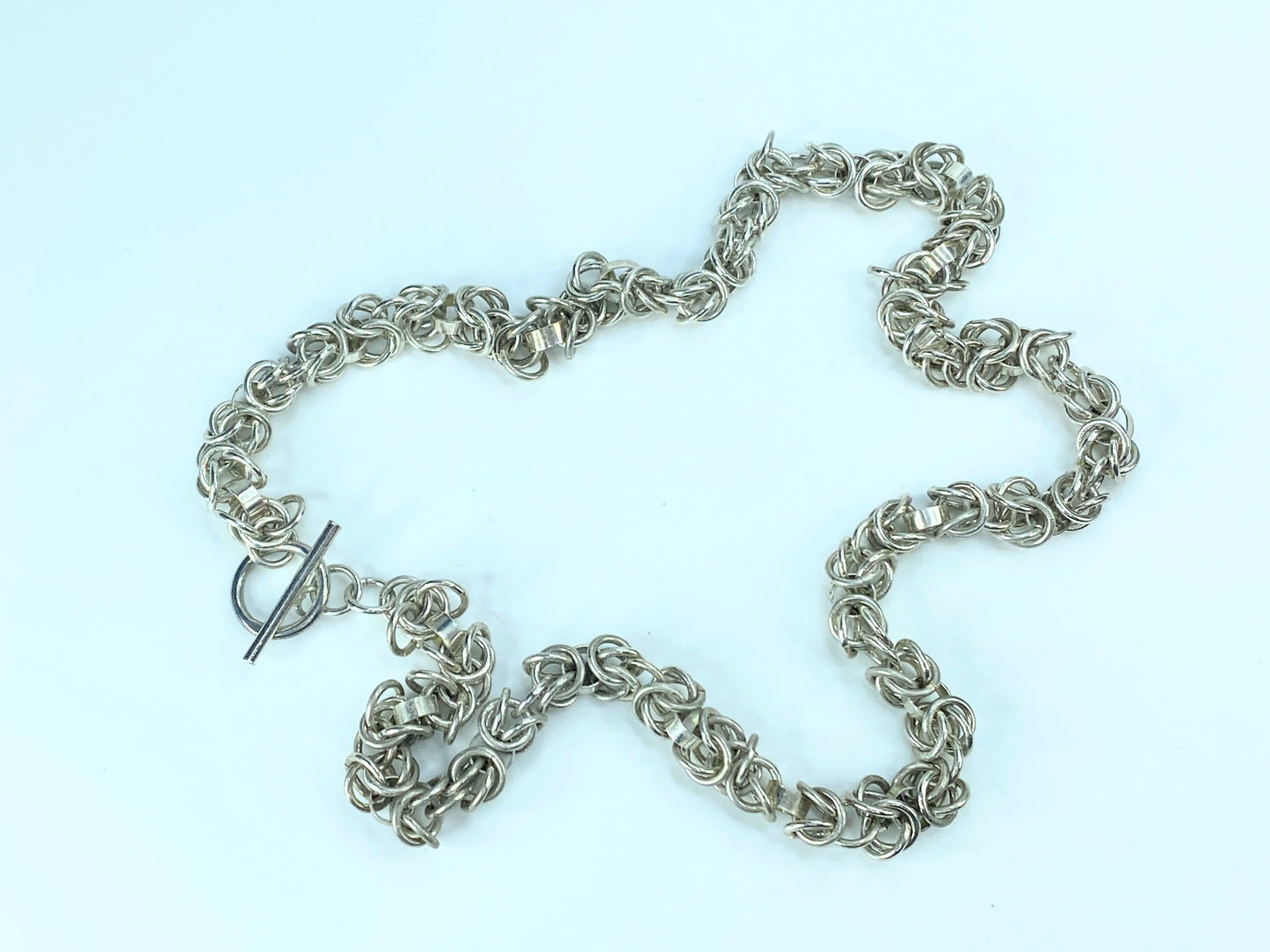 Sterling 925 Byzantine Link Chain Necklace Toggle clasp 19.5" 49.3 gJR9180