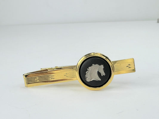 Wedgewood Horse head black Jasperware gold gild tie clip JR9411