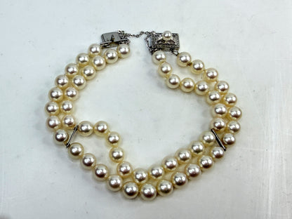 Vintage Mikimoto 14K White Gold Double Strand Pearl Bracelet 7.5" JR1523